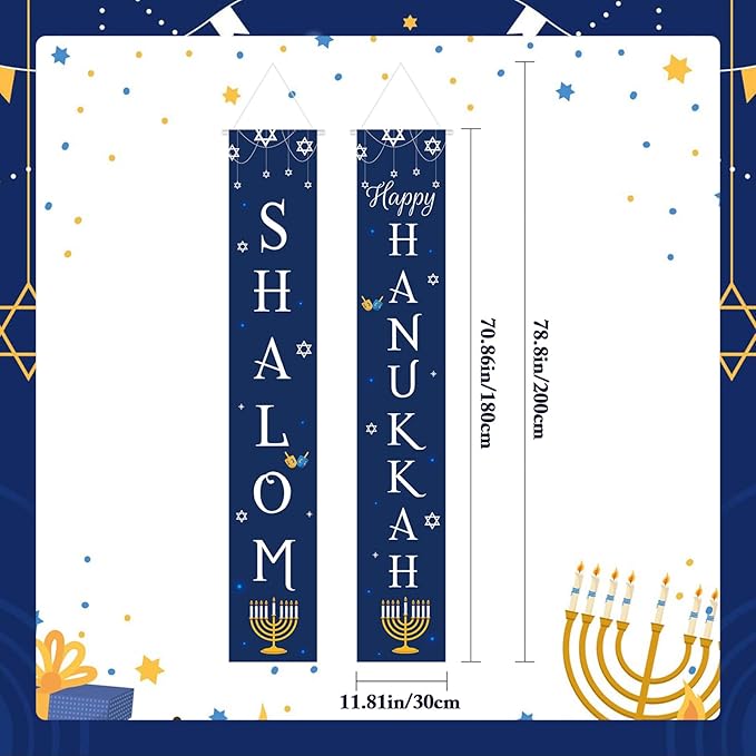 Decoraciones de Hanukkah, Pancarta de Decoración de Puerta de Hanukkah, Pancartas Azules de Hanukkah, Letrero Colgante de Hanukkah para Hogar Exterior Interior Pared Puerta Delantera