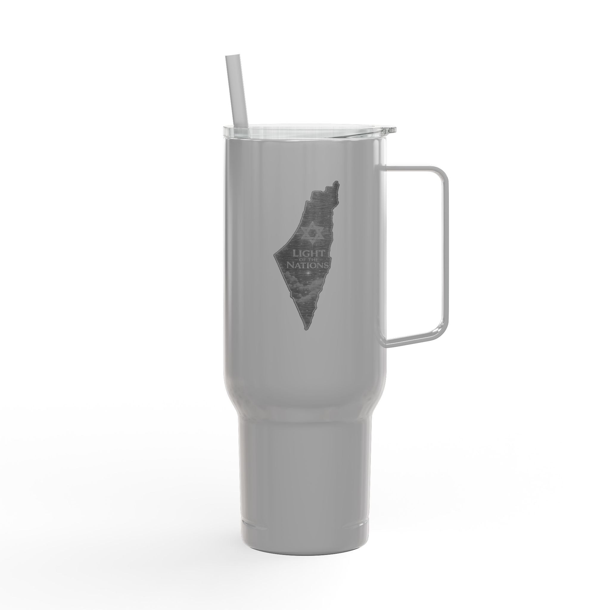 Israel Map Engraved 40oz Insulated Tumbler – “Am Israel Chai” Hebrew Travel Mug with Handle & Straw
